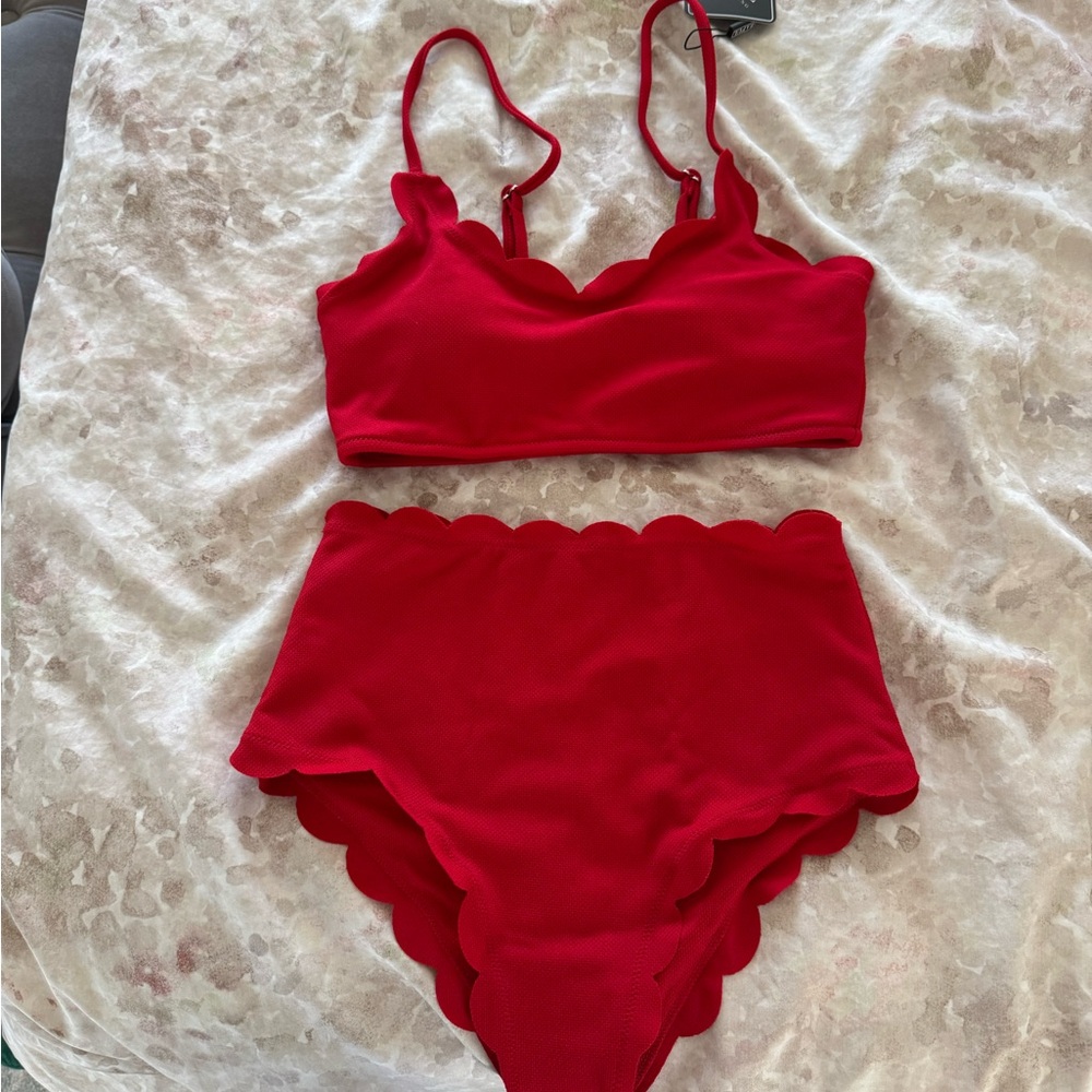 Zaful Red Scalloped Bikini Set